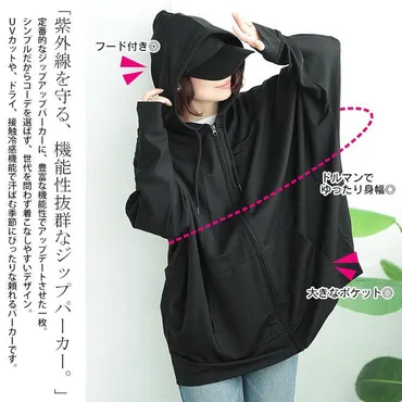 ゴールドジャパン GOLDJAPAN UVカット&接触冷感ストレッチ鹿の子ドルマンZIPパーカー (ブラック)